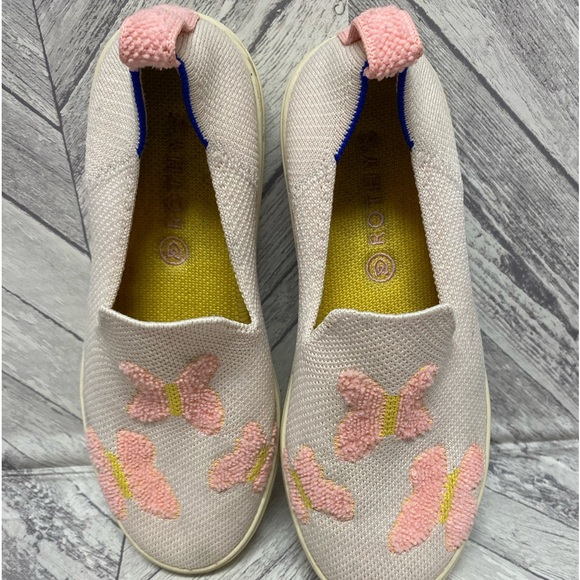 ROTHY’S THE KIDS LOAFERS GIRLS BLUSH PINK BUTTERFLIES SLIP SIZE 4 - Picture 5 of 9